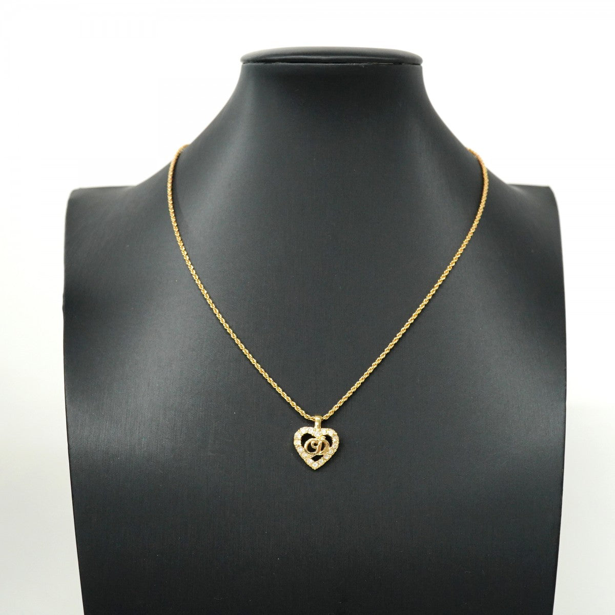 ディオール✨ネックレス ゴールド ストーン CDロゴ ハート ビジュー 刻印有り Christian Dior クリスチャンディオール ロゴ ハート ラインストーン