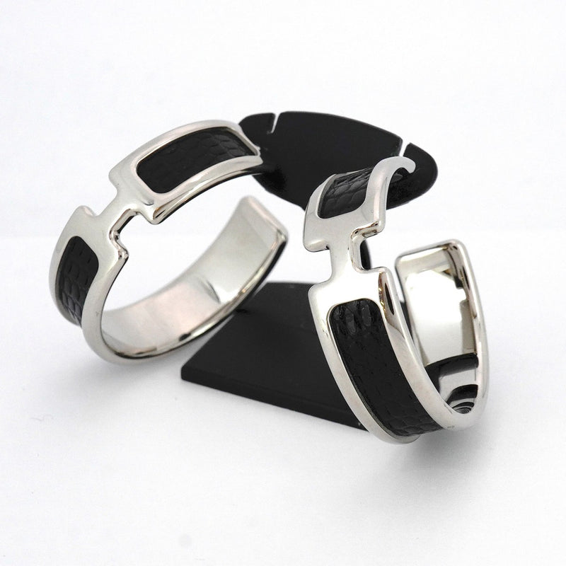 5jpb0340】エルメス ピアス オランプ/フープ メタル シルバー ブラック