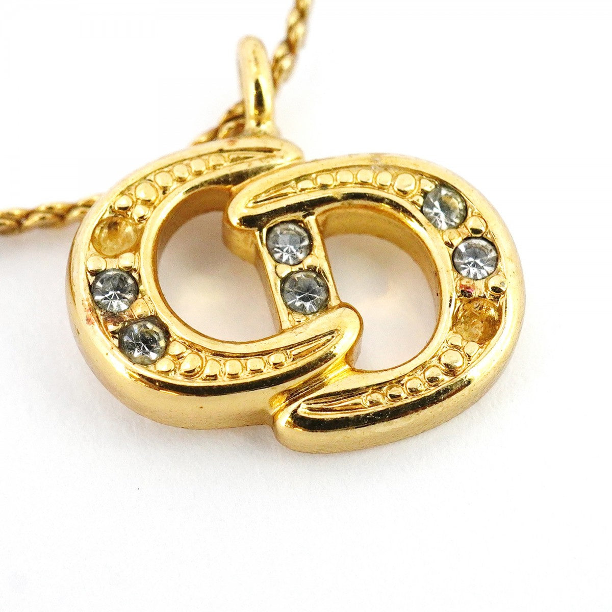 美品　クリスチャンディオール　CDロゴ　ネックレス　ゴールド　ストーン Christian Dior クリスチャン ディオール ネックレス ゴールド CDロゴ