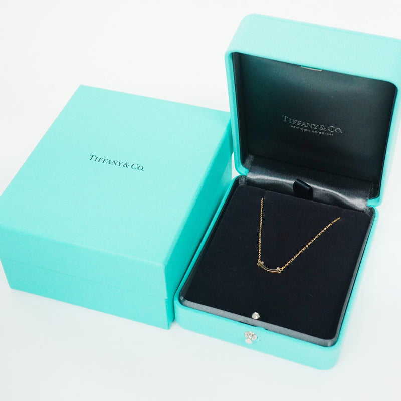 Tiffany & Co. ゴールドネックレス箱付き 5jpb0449】ティファニー ネックレス Tスマイル ミニ K18PG ピンク