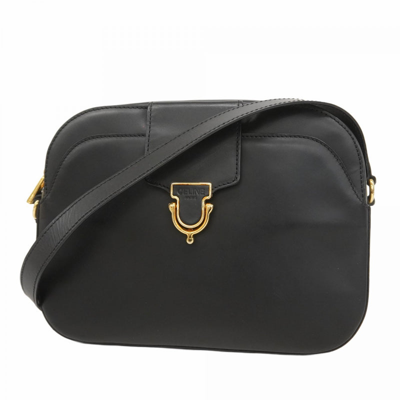 CELINE ブラックレザー ショルダーバッグ CELINE バイカラーレザーショルダーバッグ
