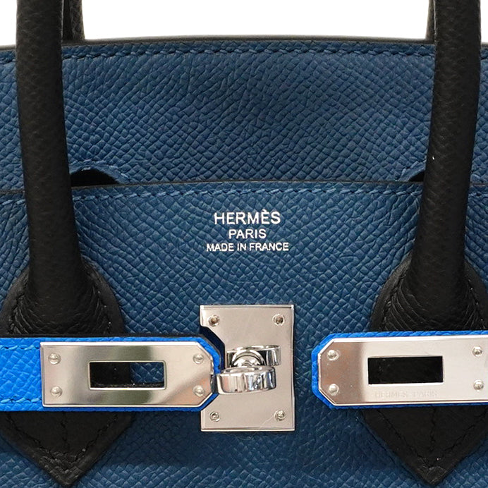 ★最終価格★SALE【5ma0190-e-g】エルメス ハンドバッグ バーキン25 トリコロール ヴォーエプソン ディープブルー/ブラック/ブルーイドラ シルバー金具 K刻印【中古】レディース