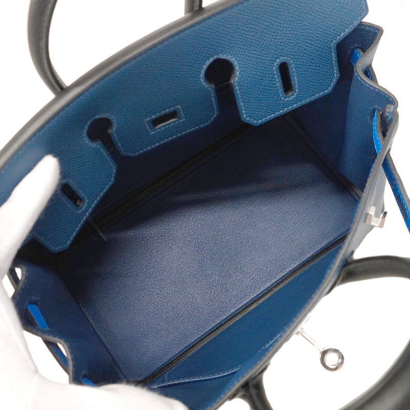 ★最終価格★SALE【5ma0190-e-g】エルメス ハンドバッグ バーキン25 トリコロール ヴォーエプソン ディープブルー/ブラック/ブルーイドラ シルバー金具 K刻印【中古】レディース