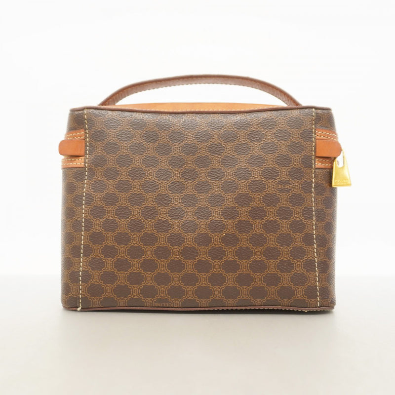【CELINE】バニティバッグ　マカダム柄　ゴールド金具　PVC ダークブラウン CELINE マカダム柄 バニティバッグ ブラウン PVC Leather