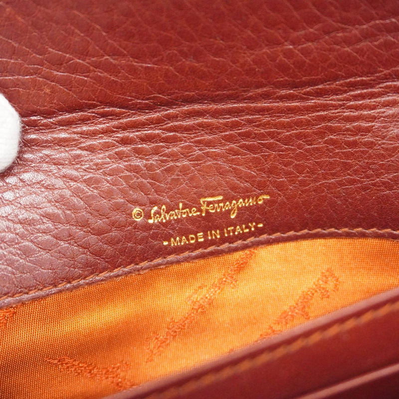★在庫処分★SALE【5ma0331-h】サルヴァトーレフェラガモ 長財布 ガンチーニ レザー ブラウン ゴールド金具【中古】レディース