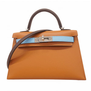 ★SALE【5mb1005-1-h-g】エルメス ハンドバッグ ミニケリー2 トリコロール ヴォーエプソン ゴールド セレスト/エベンヌ シルバー金具 K刻印 2wayバッグ【中古】レディース