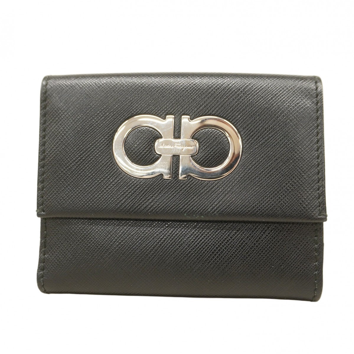 ★SALE【5mb1361-h】サルヴァトーレフェラガモ 財布 ガンチーニ レザー ブラック シルバー金具【中古】レディース