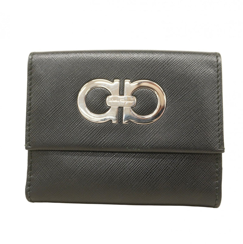 ★SALE【5mb1361-h】サルヴァトーレフェラガモ 財布 ガンチーニ レザー ブラック シルバー金具【中古】レディース