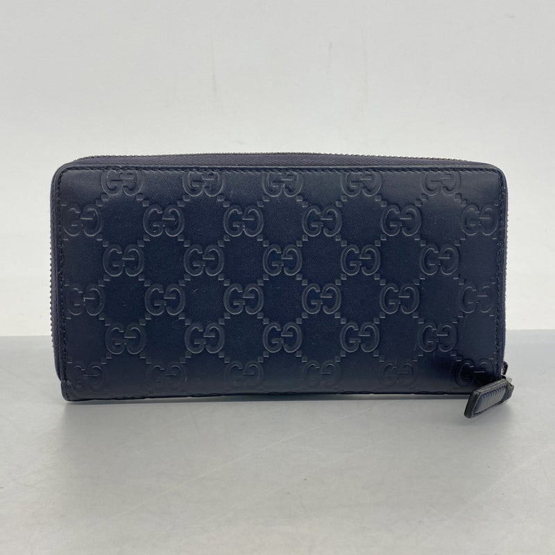 【5mb1658】グッチ 長財布 グッチシマ 307987 レザー ネイビー シルバー金具【中古】メンズ