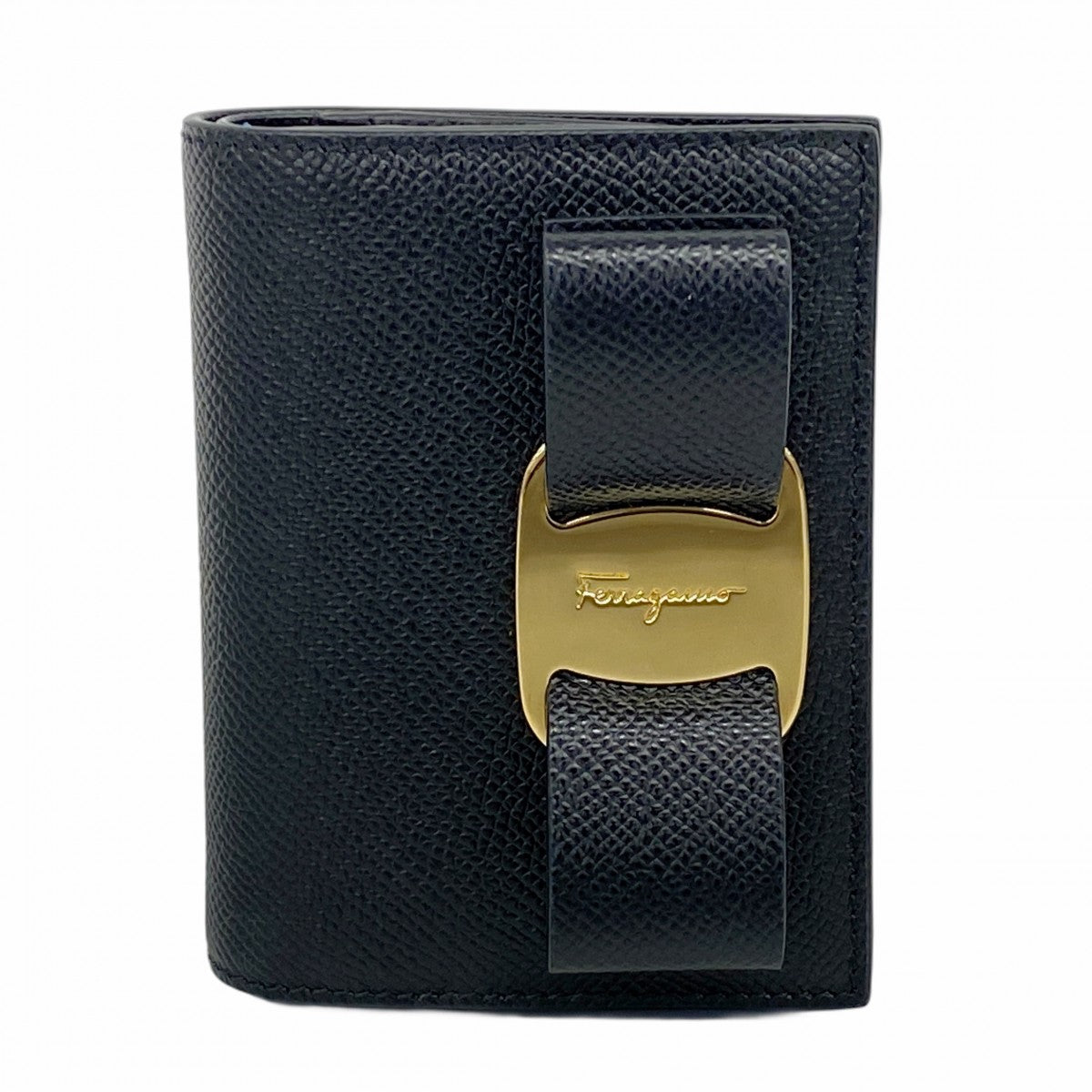【5mb2081-h】サルヴァトーレフェラガモ 財布 ヴァラ レザー ブラック ゴールド金具【中古】レディース