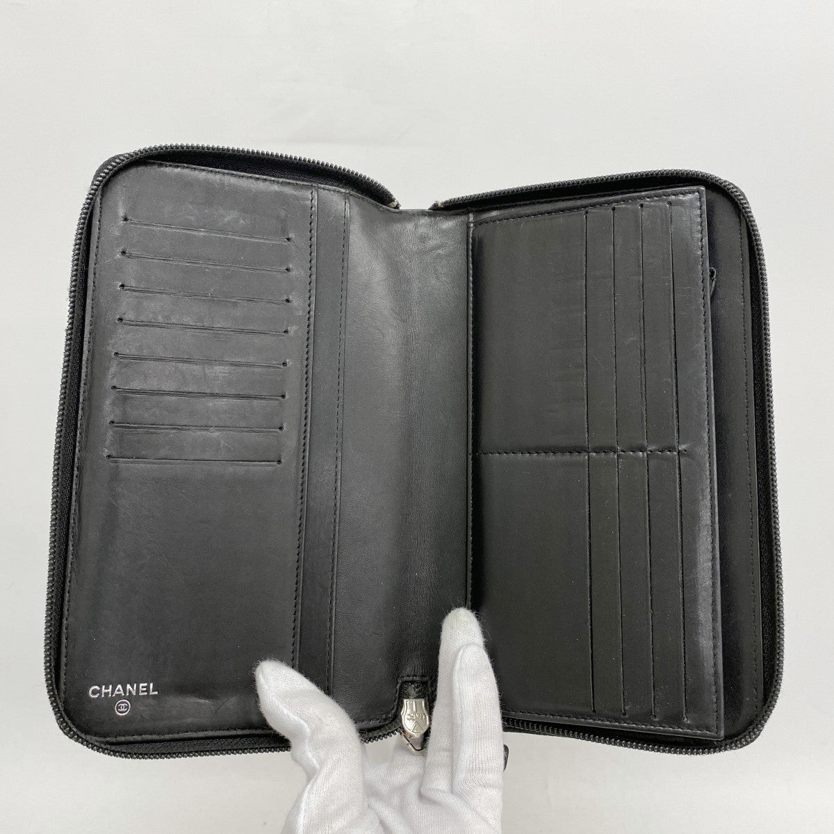 5mc2422-h】シャネル 長財布 アイコン レザー ブラック シルバー