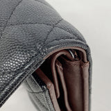 【5mc2507】シャネル 三つ折り財布 マトラッセ キャビアスキン ブラック ゴールド金具【中古】レディース
