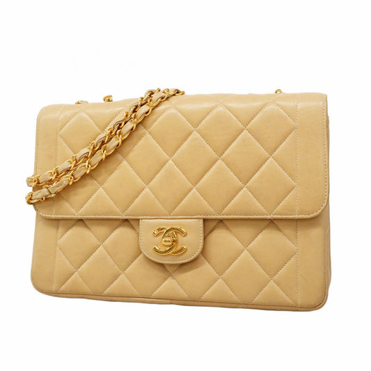 【5mc2554】シャネル ショルダーバッグ マトラッセ Wチェーン ラムスキン ベージュ ゴールド金具【中古】レディース