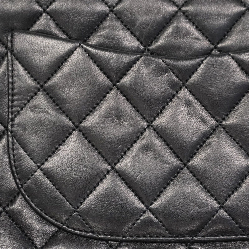 【5mc2555】シャネル ショルダーバッグ マトラッセ Wフラップ Wチェーン ラムスキン ブラック ゴールド金具【中古】レディース