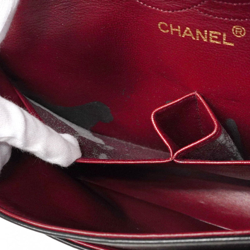 【5mc2555】シャネル ショルダーバッグ マトラッセ Wフラップ Wチェーン ラムスキン ブラック ゴールド金具【中古】レディース