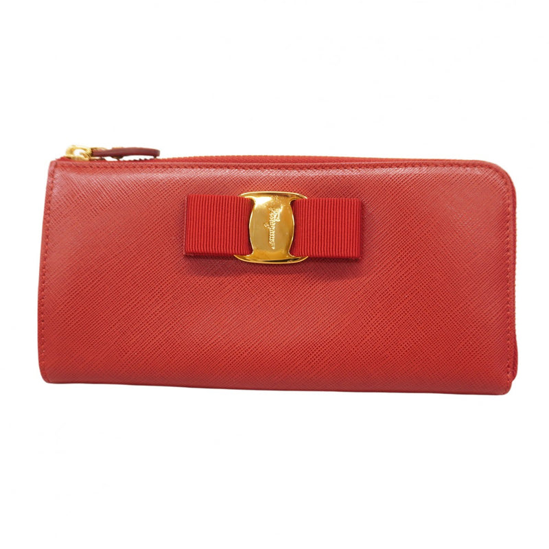 ★SALE【5mc2640】サルヴァトーレフェラガモ 長財布 ヴァラ レザー レッド ゴールド金具【中古】レディース