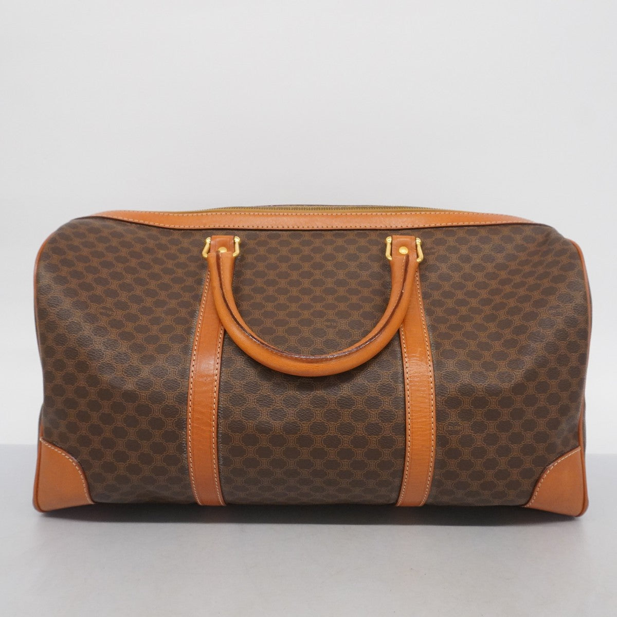 【CELINE】ボストンバッグ　マカダム柄　ゴールド金具　PVC ブラウン CELINE セリーヌ ボストンバッグ マカダム柄 旅行鞄