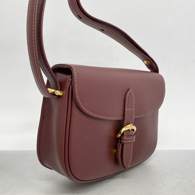 【美品】カルティエ　ショルダーバッグ　レザー　ボルドー　ゴールド金具 5mc3761】カルティエ ショルダーバッグ マスト レザー ボルドー