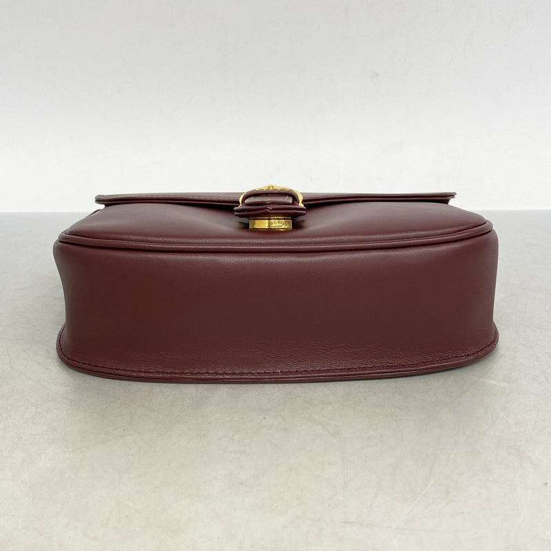 【美品】カルティエ　巾着　ショルダーバッグ　レザー　ボルドー　ゴールド金具 5mc3761】カルティエ ショルダーバッグ マスト レザー ボルドー