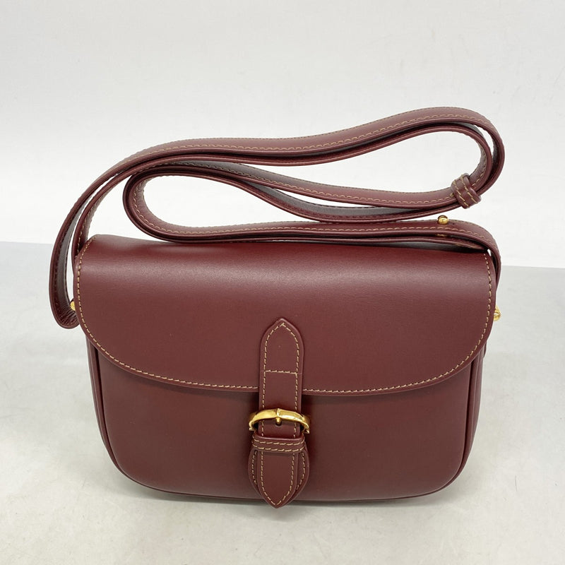 【良品】カルティエ　ショルダーバッグ　サコッシュ　レザー　ボルドー　ゴールド金具 5mc3761】カルティエ ショルダーバッグ マスト レザー ボルドー