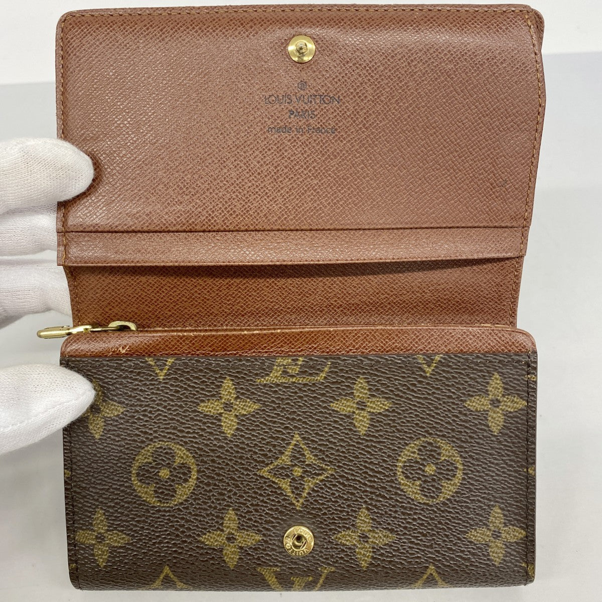 ルイヴィトン ポルトモネビエトレゾール モノグラム 二つ折り財布 ブラウン 美品❣️ルイヴィトン モノグラム ポルトモネビエトレゾール 二