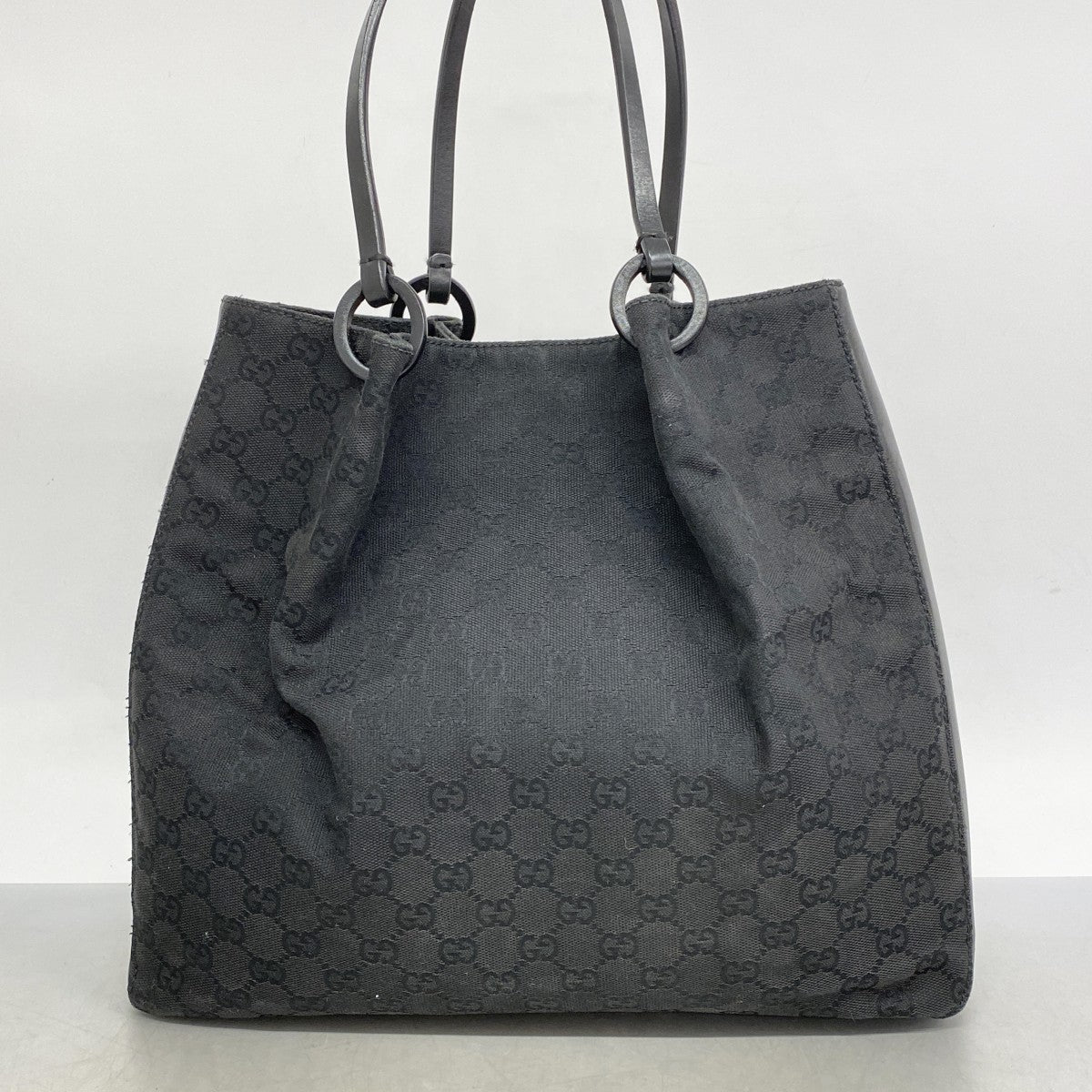 グッチ　キャンパストートバッグ GG ブラック〕ラージ トートバッグ ・ブラック GGスプリーム