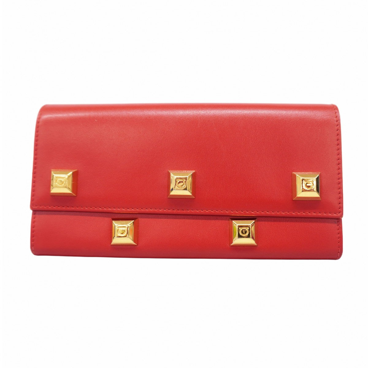 【5me5543】サルヴァトーレフェラガモ 長財布 ガンチーニ レザー レッド ゴールド金具【中古】レディース