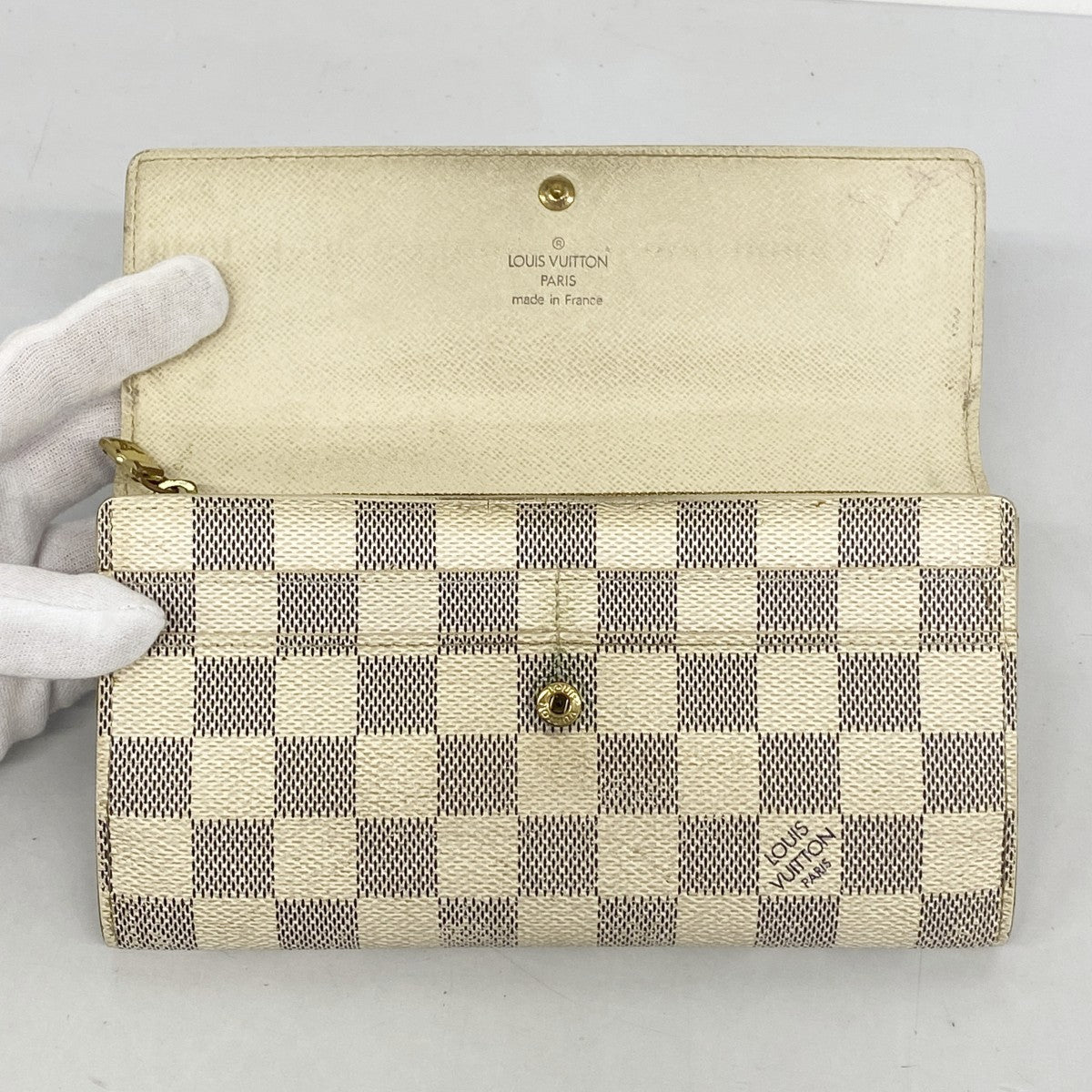 【5me5685】ルイヴィトン 長財布 ダミエ・アズール ポルトフォイユサラ N61735 ホワイト【中古】レディース