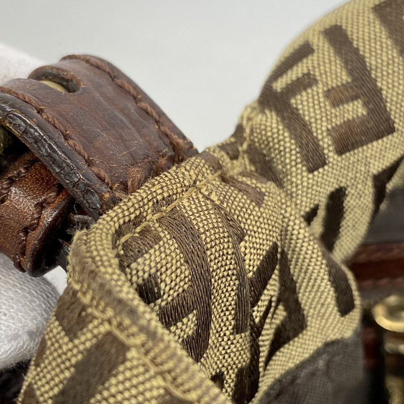 【5me5692】フェンディ ハンドバッグ ズッキーノ マンマバケット ナイロンキャンバス ブラウン ゴールド金具【中古】レディース