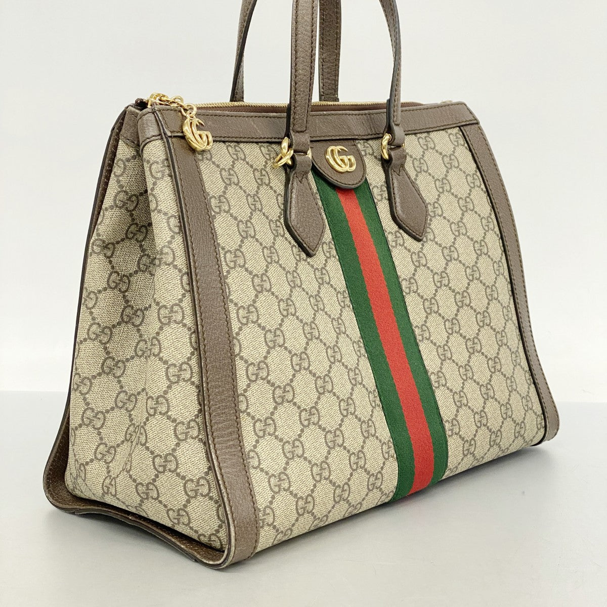 【5me5709】グッチ トートバッグ オフィディア 524537 PVC ブラウン ゴールド金具 2wayバッグ【中古】レディース