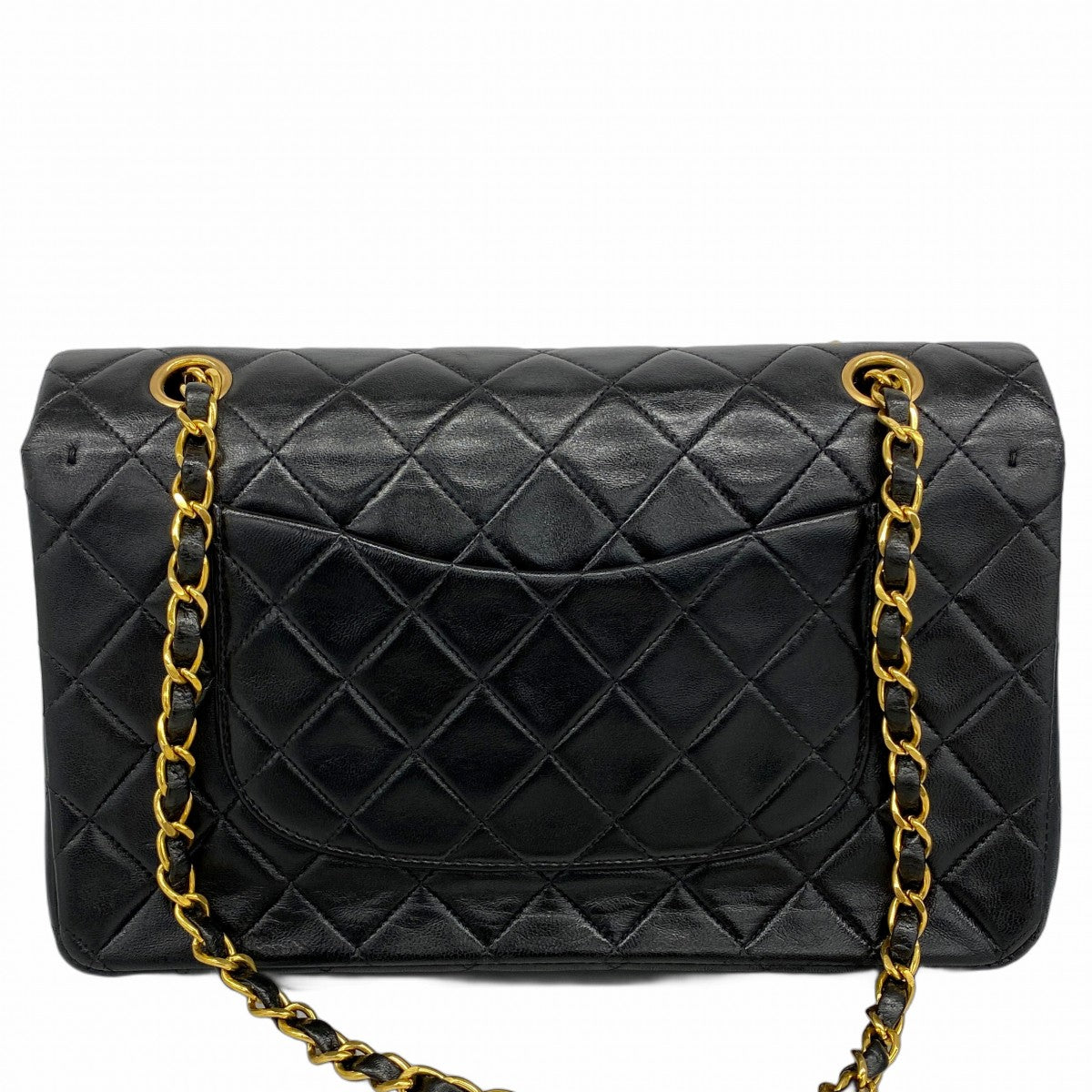 【5me5722-h】シャネル ショルダーバッグ マトラッセ Wフラップ Wチェーン ラムスキン ブラック ゴールド金具【中古】レディース