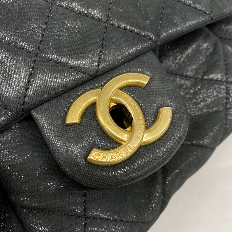 【5me5724-h】シャネル ショルダーバッグ マトラッセ Wチェーン レザー ブラック ゴールド金具【中古】レディース