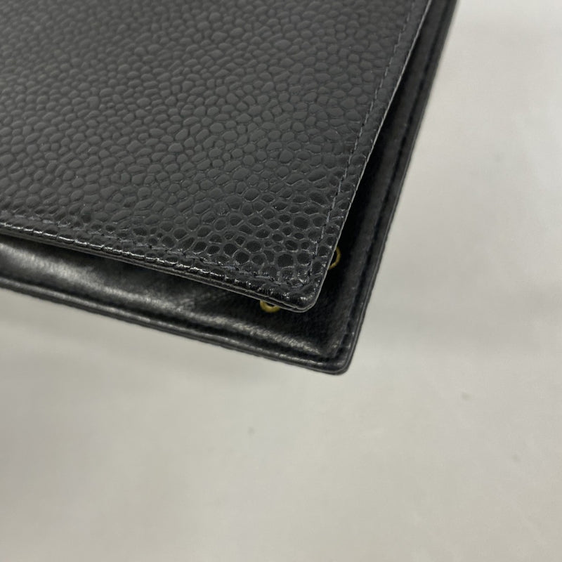 【5me5725-h】シャネル 長財布 キャビアスキン ブラック ゴールド金具【中古】レディース
