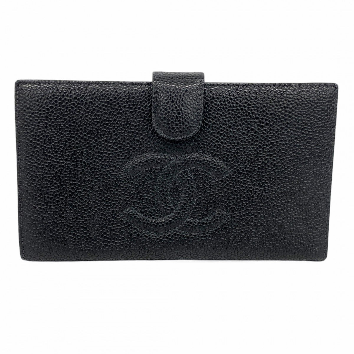 【5me5725-h】シャネル 長財布 キャビアスキン ブラック ゴールド金具【中古】レディース