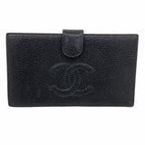 【5me5725-h】シャネル 長財布 キャビアスキン ブラック ゴールド金具【中古】レディース