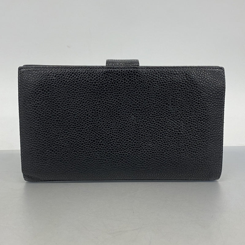 【5me5725-h】シャネル 長財布 キャビアスキン ブラック ゴールド金具【中古】レディース