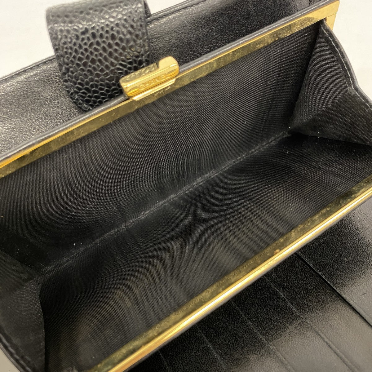 【5me5725-h】シャネル 長財布 キャビアスキン ブラック ゴールド金具【中古】レディース