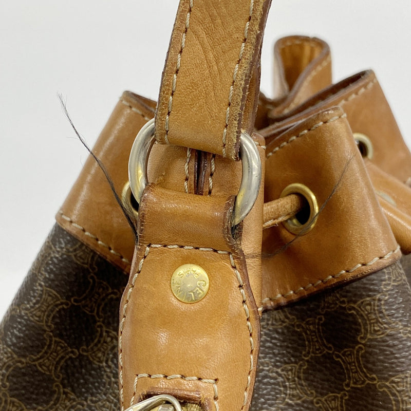 【5me5752】セリーヌ ショルダーバッグ マカダム PVC ブラウン ゴールド金具【中古】レディース