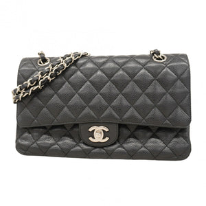 ★在庫処分★最終価格★SALE【5ob0360-h】シャネル ショルダーバッグ マトラッセ Wフラップ Wチェーン キャビアスキン ブラック シルバー金具【中古】レディース