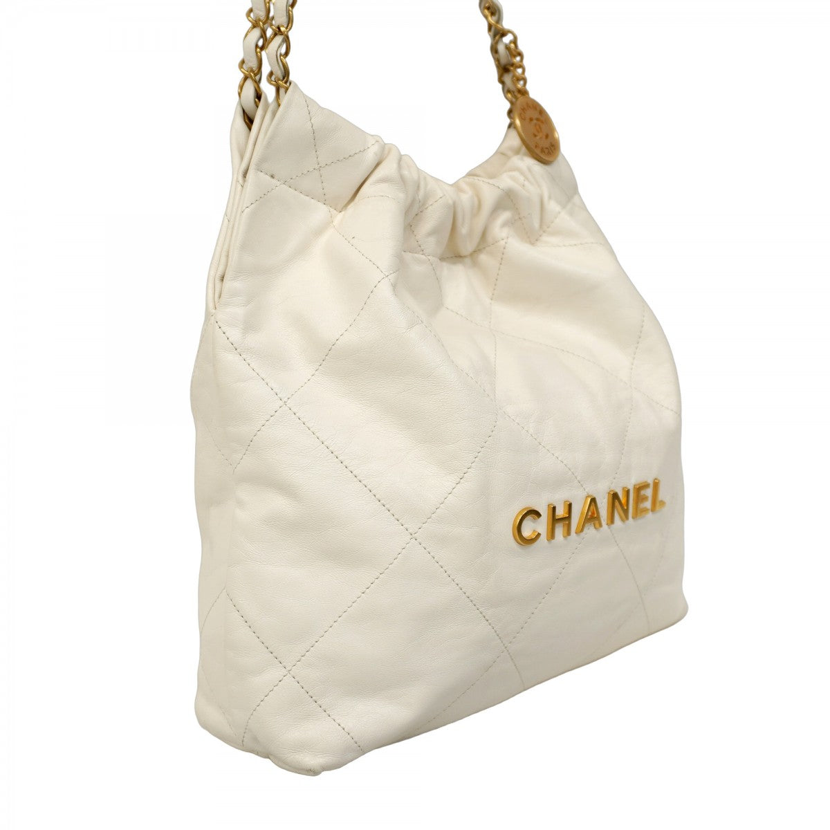 5ob0991-h】シャネル ショルダーバッグ シャネル22 カーフ ホワイト