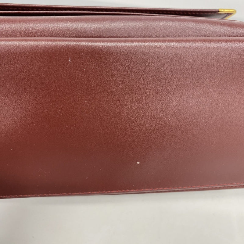 5ob1123】カルティエ 三つ折り長財布 マスト レザー ボルドー ゴールド