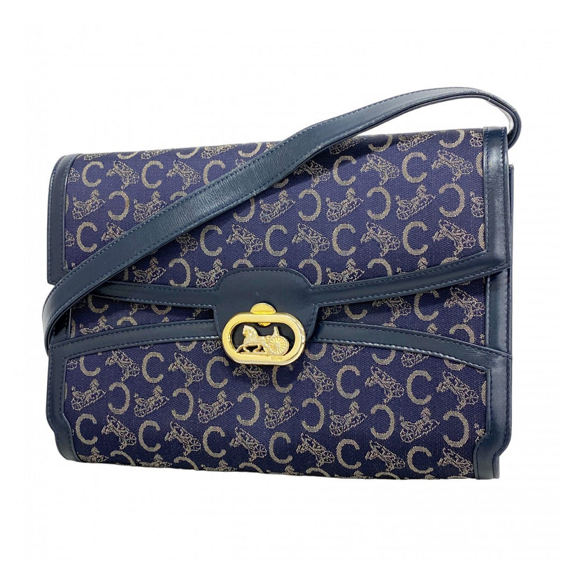 5ob1241】セリーヌ ショルダーバッグ 馬車金具 Cサルキー キャンバス