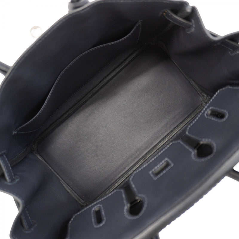 ★SALE【5oc1109-3-e-g】エルメス ハンドバッグ バーキン25コートアコート スイフト タフタージュ キャバン/ブルーサフィール シルバー金具 B刻印【中古】レディース