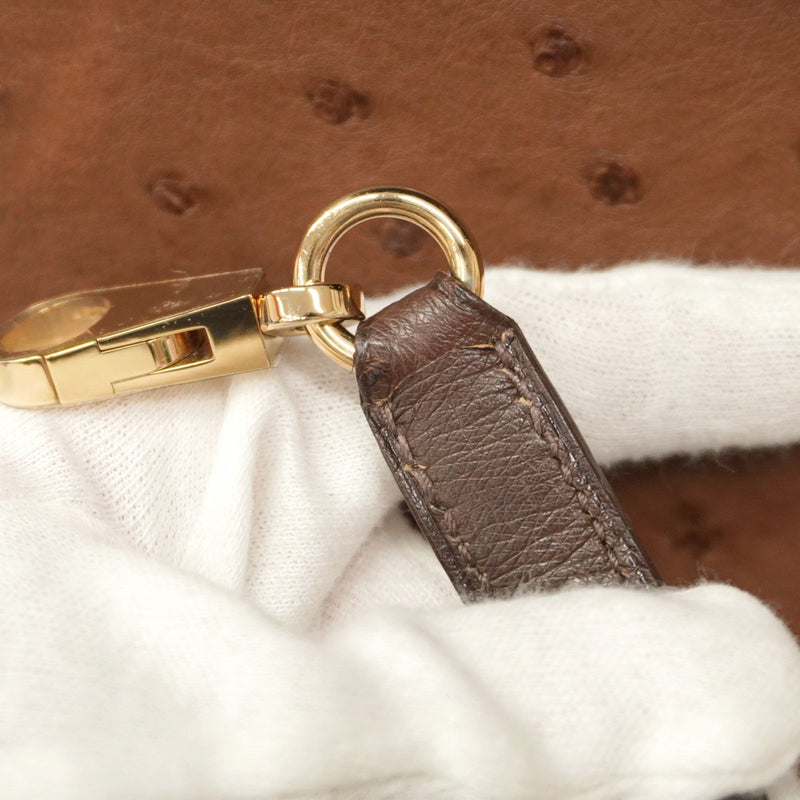 ★SALE【5oe1123-3-h-g】エルメス ハンドバッグ ケリーギリーズ32 オーストリッチ マロンフォンセ/エトリュクス/ムース シャンパンゴールド金具 □Q刻印 2wayバッグ【中古】レディース