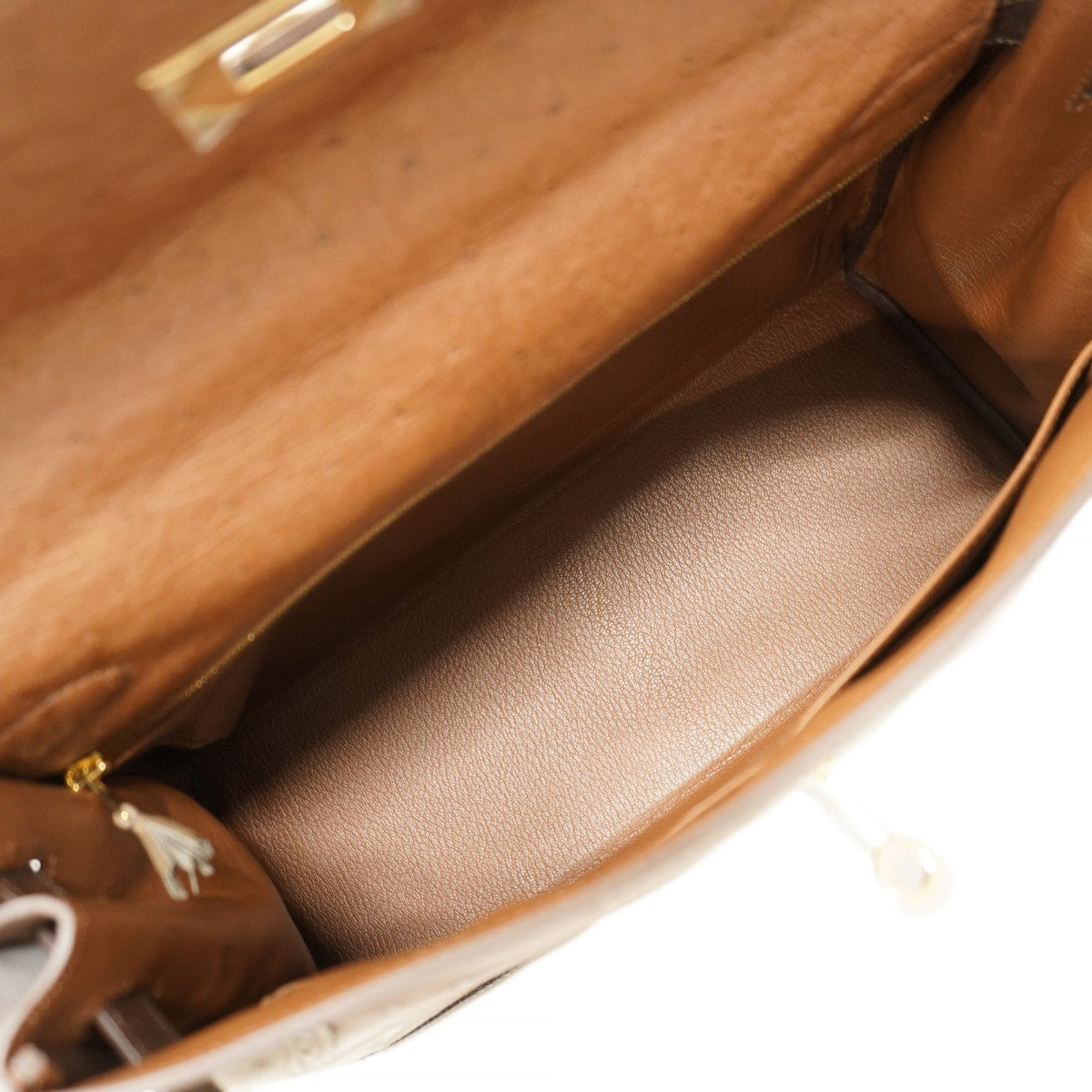 ★SALE【5oe1123-3-h-g】エルメス ハンドバッグ ケリーギリーズ32 オーストリッチ マロンフォンセ/エトリュクス/ムース シャンパンゴールド金具 □Q刻印 2wayバッグ【中古】レディース