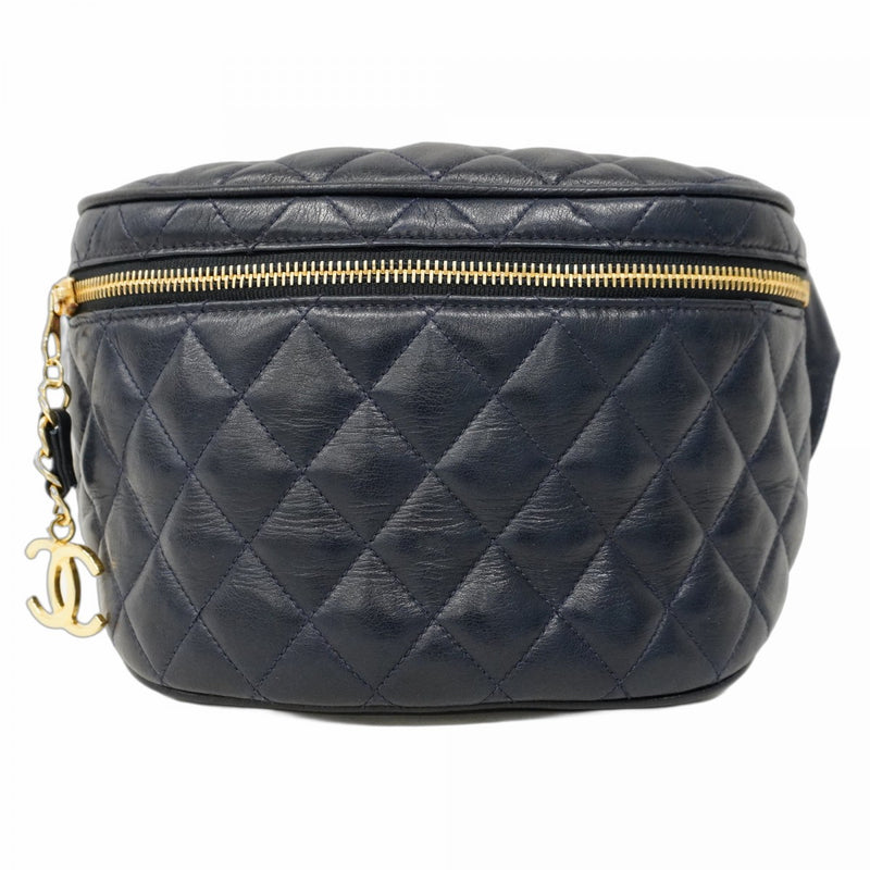 5oc2017-h】シャネル ウエストバッグ マトラッセ ラムスキン ネイビー