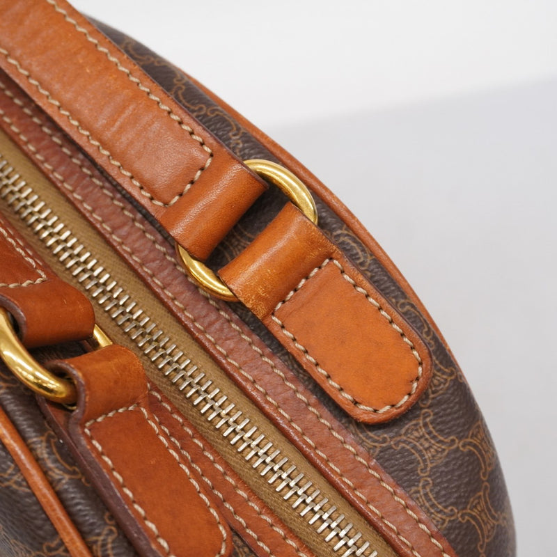 【美品】セリーヌ ハンドバッグ マカダム ゴールド金具 ロゴ レディース 茶 CELINE セリーヌ ハンドバッグ マカダム PVC/レザー ブラウン ゴールド