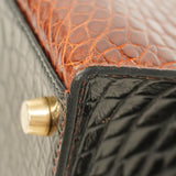 ★在庫処分★最終価格★SALE【5od1116-3-h-g】エルメス ハンドバッグ ケリー32 トリコロール アリゲーター ブラウン ブラック グレー ゴールド金具 〇V刻印【中古】レディース