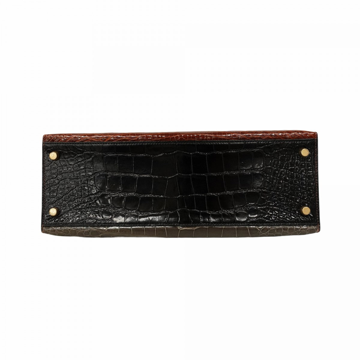 ★在庫処分★最終価格★SALE【5od1116-3-h-g】エルメス ハンドバッグ ケリー32 トリコロール アリゲーター ブラウン ブラック グレー ゴールド金具 〇V刻印【中古】レディース