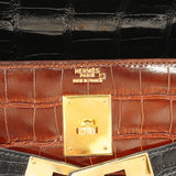 ★在庫処分★最終価格★SALE【5od1116-3-h-g】エルメス ハンドバッグ ケリー32 トリコロール アリゲーター ブラウン ブラック グレー ゴールド金具 〇V刻印【中古】レディース
